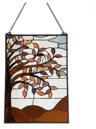 Autumnal Floral-Style Stained Glass Window Panel 24" Tall
