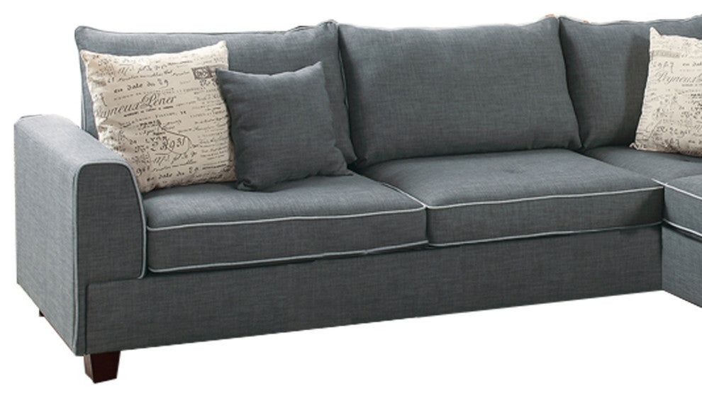 Benzara BM166705 Dorris Fabric 3 Piece Sectional With Storage Ottoman, Gray