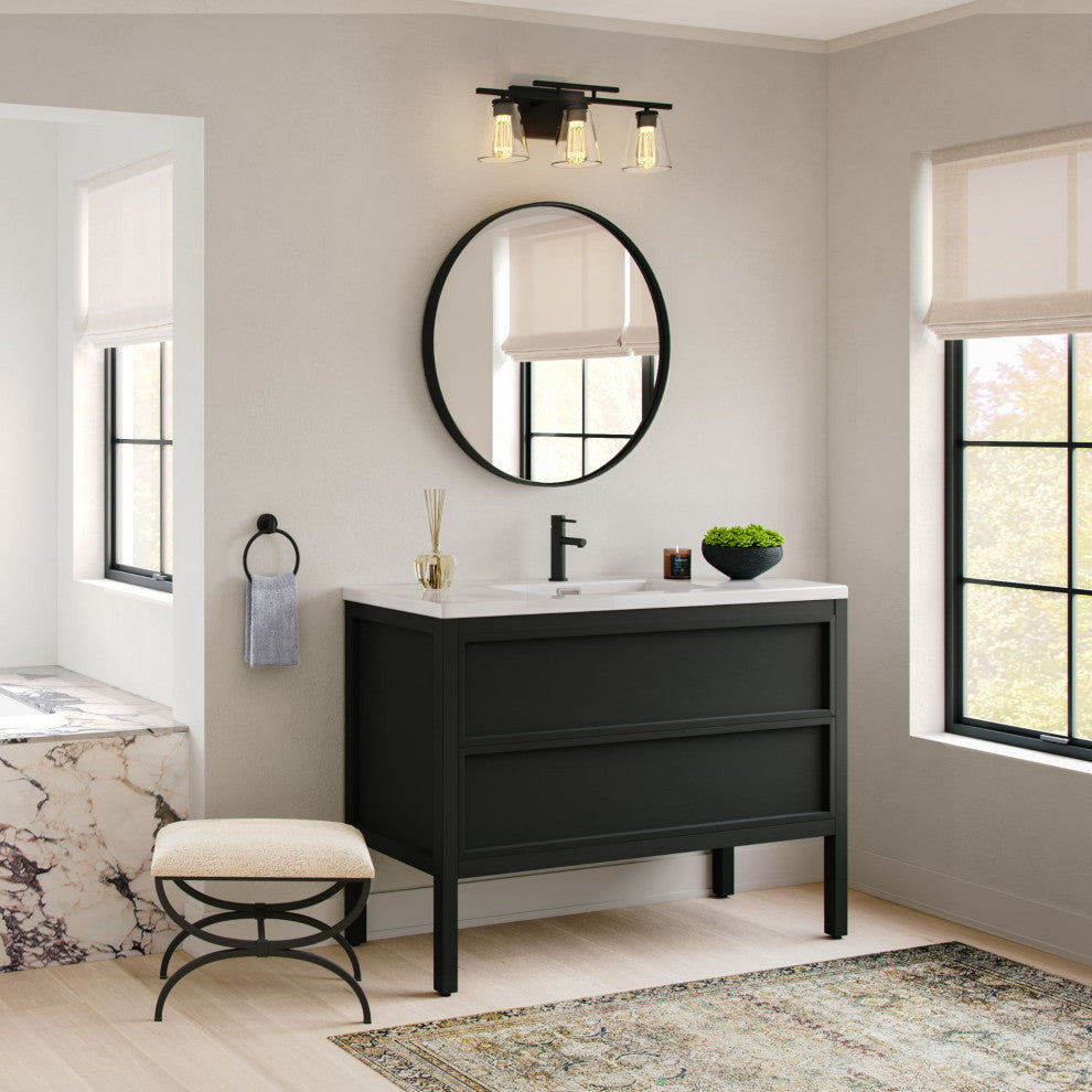 The Shiloh Bathroom Vanity, Charcoal Oak, 48", Single Sink, Freestanding