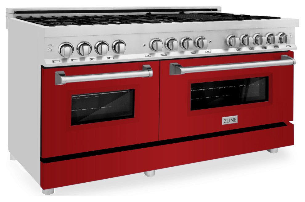ZLINE 60" Dual Fuel Range, Stainless Steel With Red Gloss Door RA-RG-60