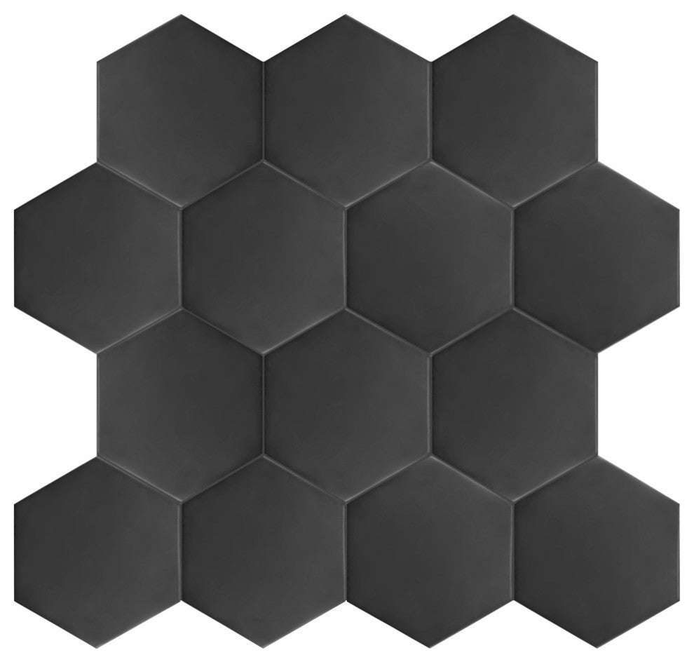 HexTile Ceramic Floor and Wall Tile, Matte Black, Sample