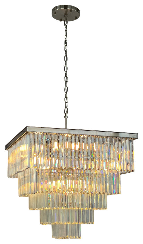 D"™Angelo 16 Light Square Glass Crystal Prism Chandelier, Brushed Nickel