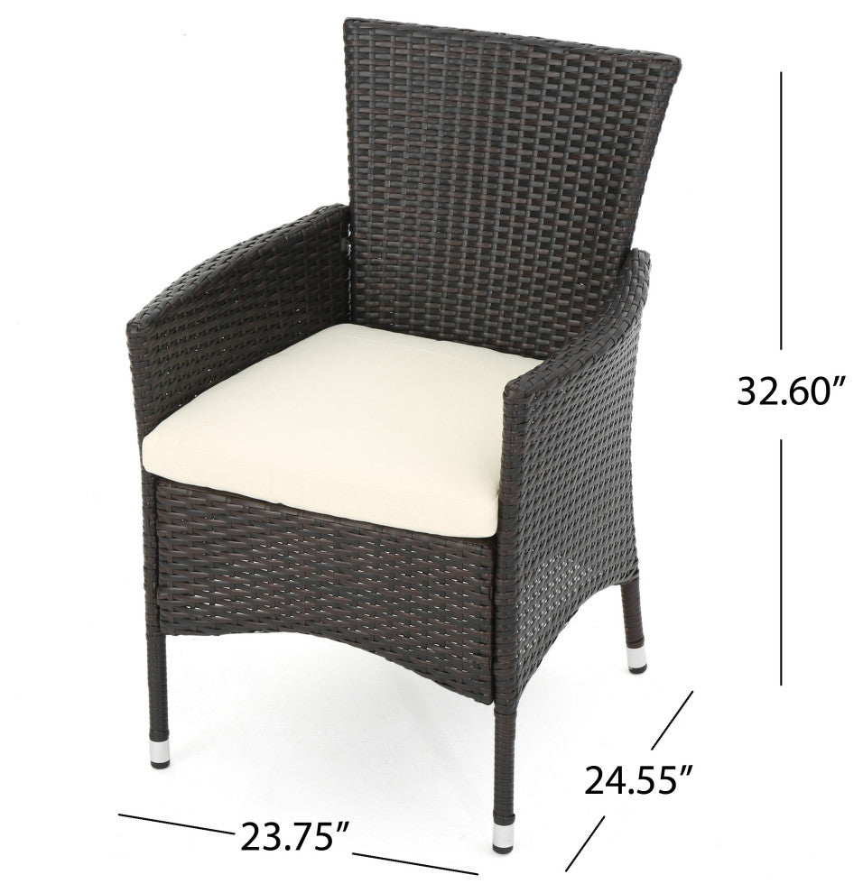 GDF Studio 6-Piece Trellis Outdoor Wood Dining Set With Wicker Dining Chairs