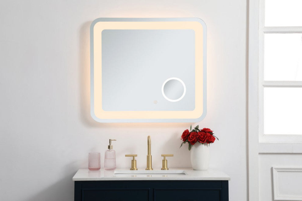 Lucy 27"x30" Hardwired LED Mirror With Magnifier and Color Changing Temperature