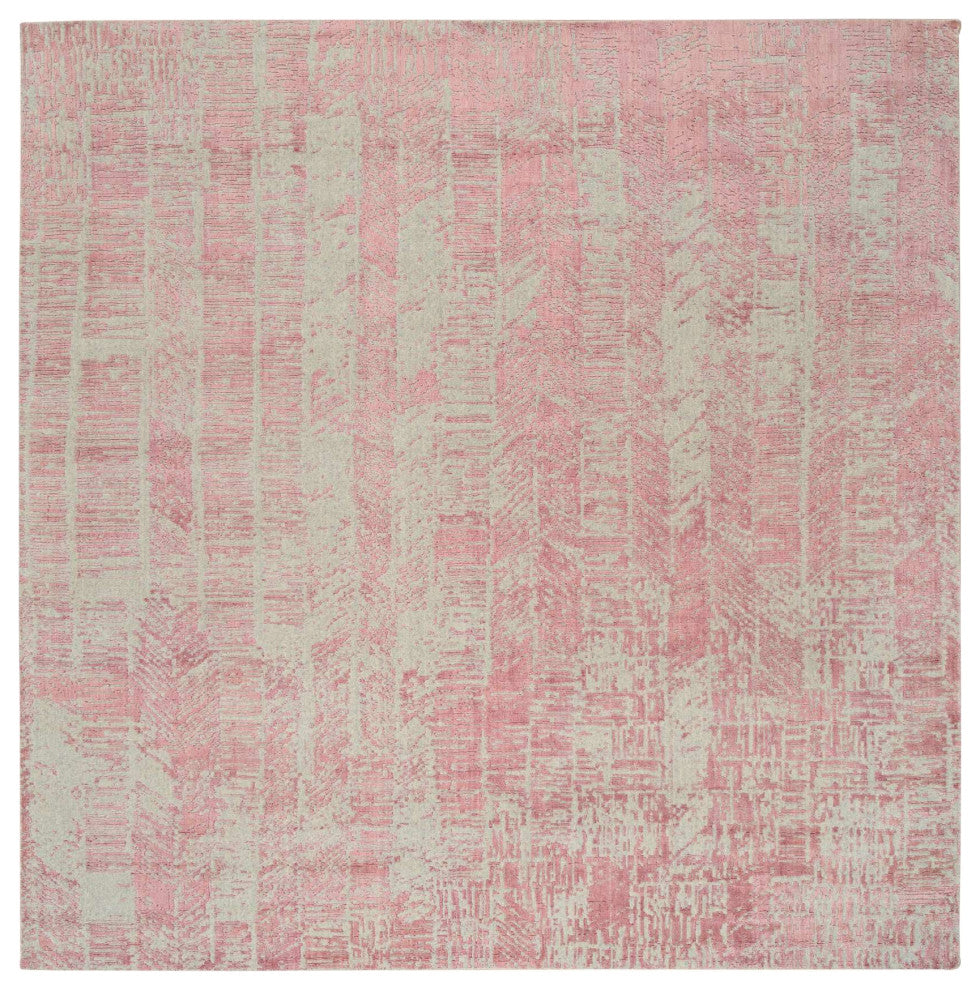 Rose Pink, Wool and Art Silk Jacquard Hand Loomed, Square Rug, 10'0"x10'2"
