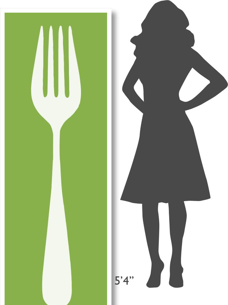 "Mealtime: White on Green - Fork" Digital Paper Print by BG.Studio, 26"x74"
