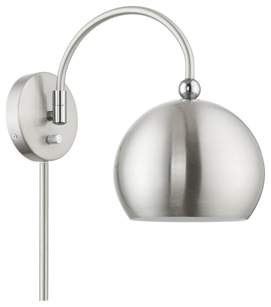 Stockton 1 Light Brushed Nickel With Polished Chrome Accents Swing Arm Wall Lamp