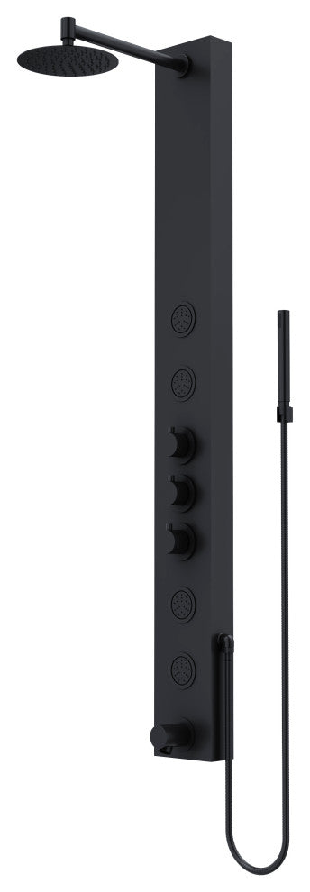 Bowery 59" H x 6" W 4-Jet Shower Panel with Round Shower Head and Tub Filler, Matte Black