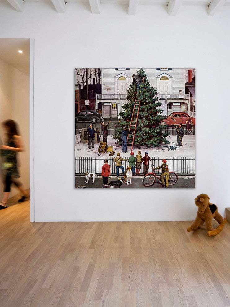 "Tree in Town Square" Painting Print on Canvas by Stevan Dohanos