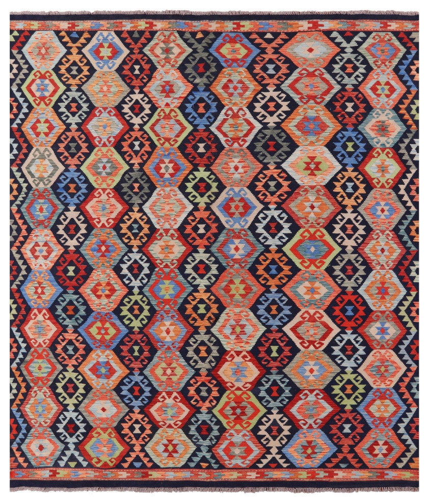 8' 6" X 9' 10" Wool On Wool Flat Weave Kilim Reversible Rug Q9457
