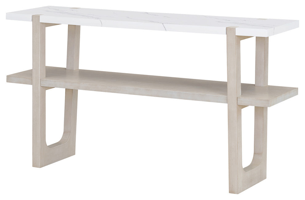 TATEUS Narrow Console Table with Marble-Effect Top for Entryway and Living Room, Gray Wash