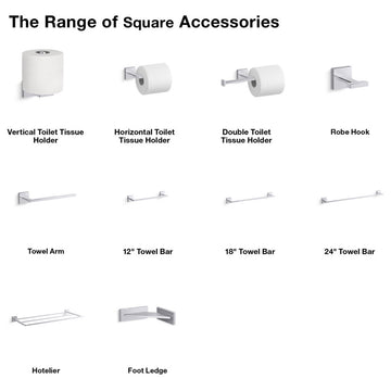 Kohler K-23293 Square 12" Grab Bar - Polished Chrome