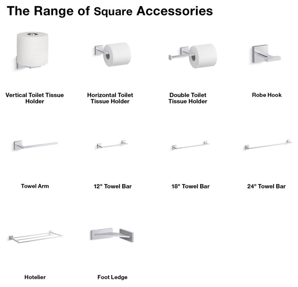 Kohler K-23293 Square 12" Grab Bar - Polished Chrome