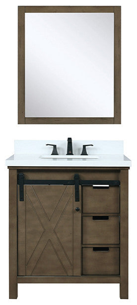 Marsyas 30" Vanity, White Square Sink and 28" Mirror, Rustic Brown