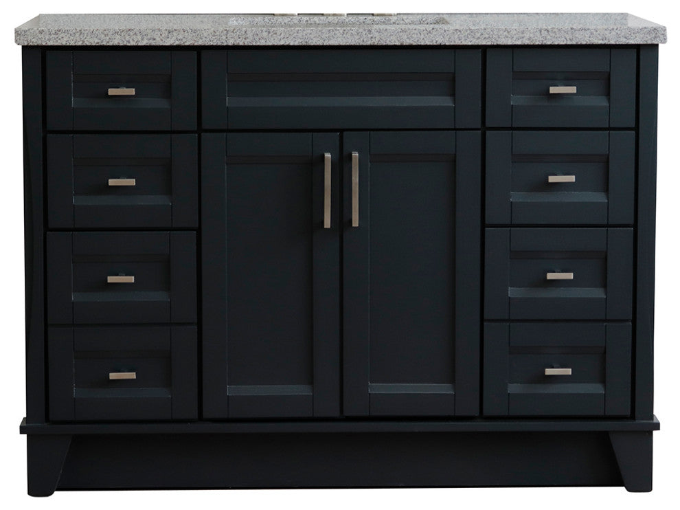 49" Single Sink Vanity, Dark Gray Finish With Gray Granite And Rectangle Sink