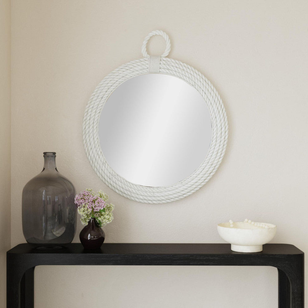 East at Main Carol White Jute Round Mirror