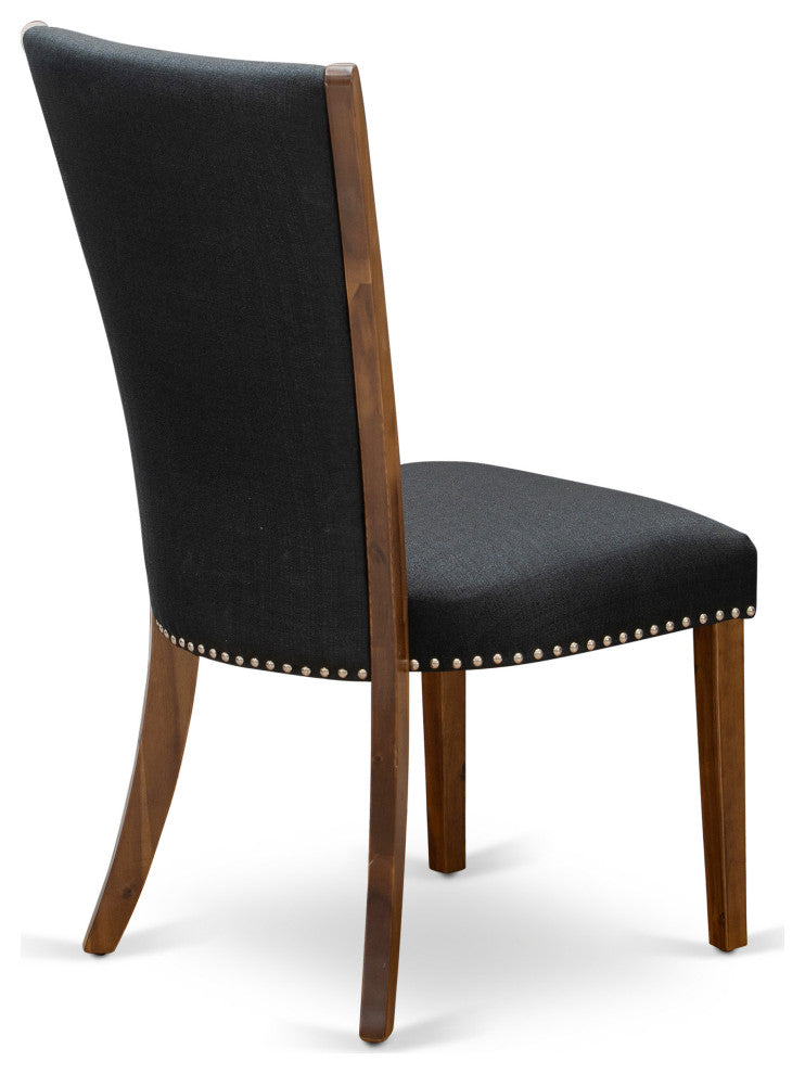 Set Of 2, Dinner Chairs, Antique Walnut Wooden Frame, Black Seat