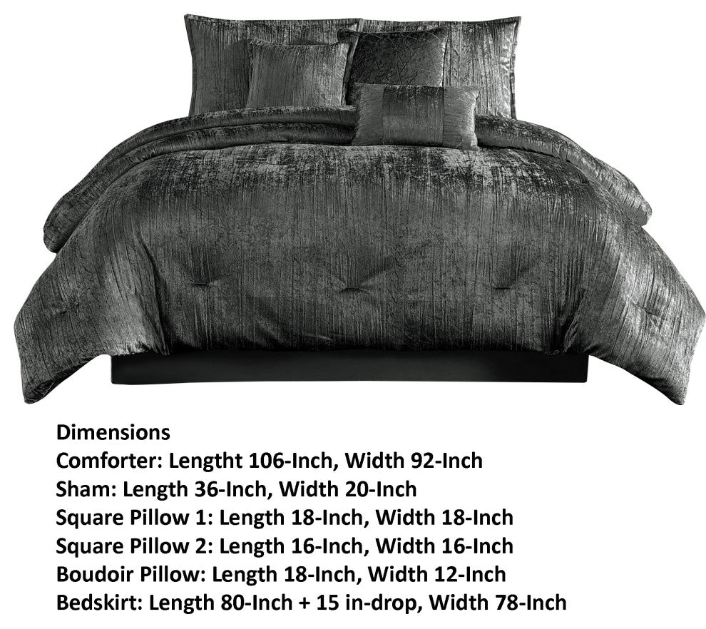 Benzara BM283897 Jay 7 Piece King Comforter Set, Polyester Velvet, Texture, Gray