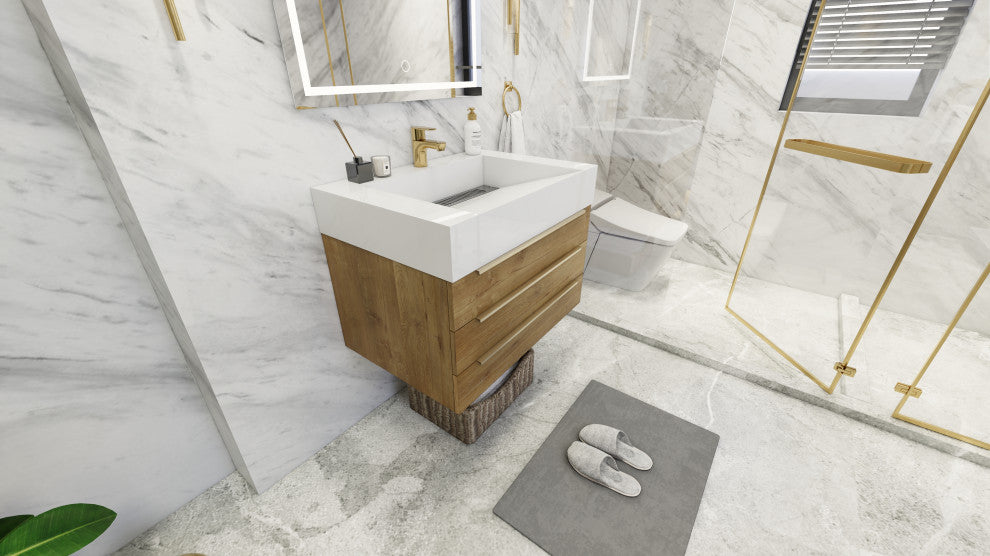 Madison 30" Wall Mounted Vanity With Reinforced Acrylic Sink, Oak