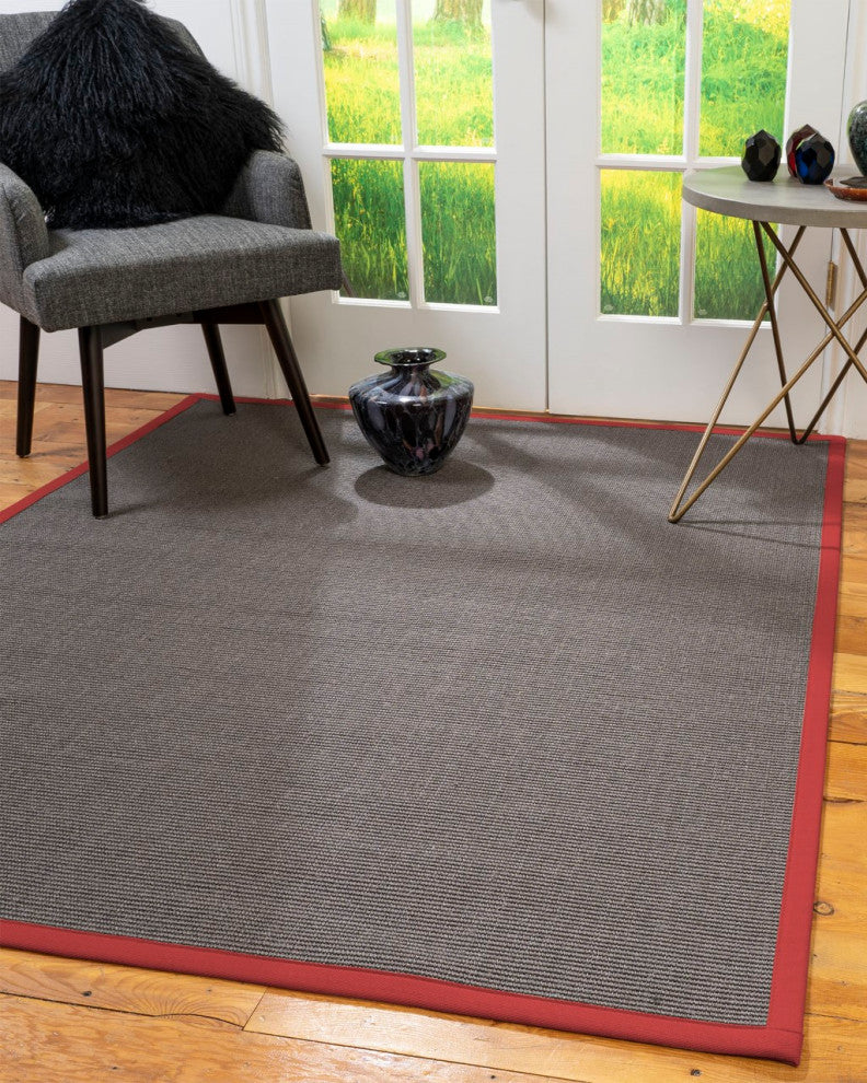 Natural Area Rugs Big Sur Custom Sisal Rug, 10'' x 14'', Red Border