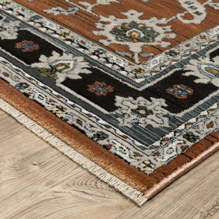 Keller Traditional Bordered Oriental Rust/ Gray Area Rug, 9'10" x 12'10"