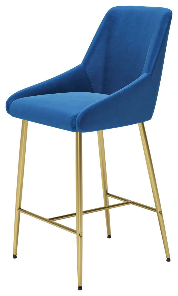 Counter Stool Chair, Steel Metal, Fabric, Navy, Gold, Bar Kitchen Cafe Bistro