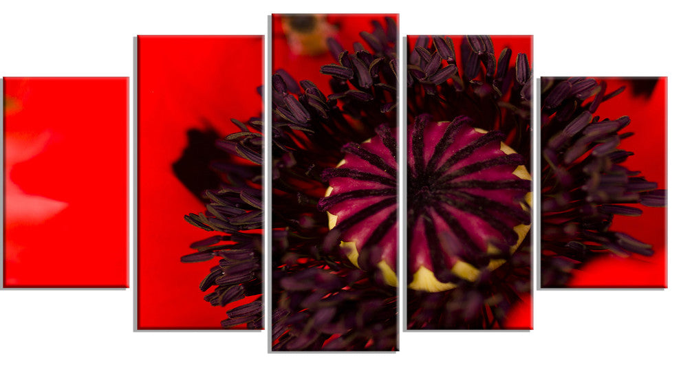 Garden in Full Bloom on Summer Day, Flowers Canvas Artwork, 60"x32", 5 Panels