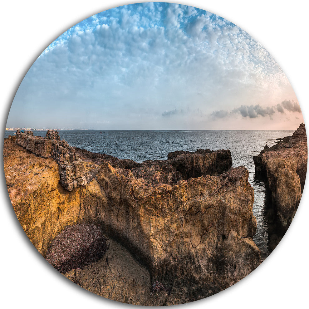 Rough Rocky Coast Under Blue Sky, Beach Round Wall Art, 11"