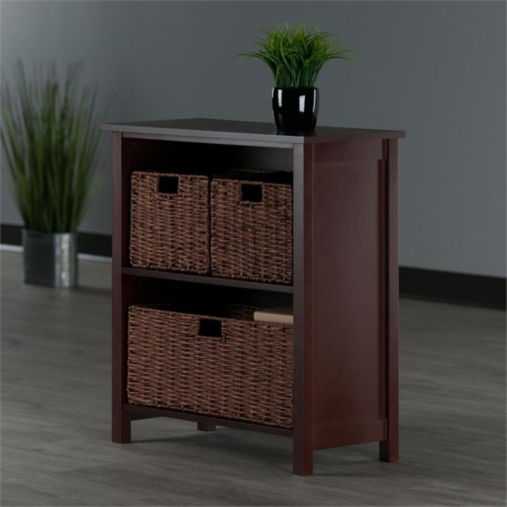 Milan 4-PieceStorage Shelf With 3 Foldable Woven Baskets, Walnut