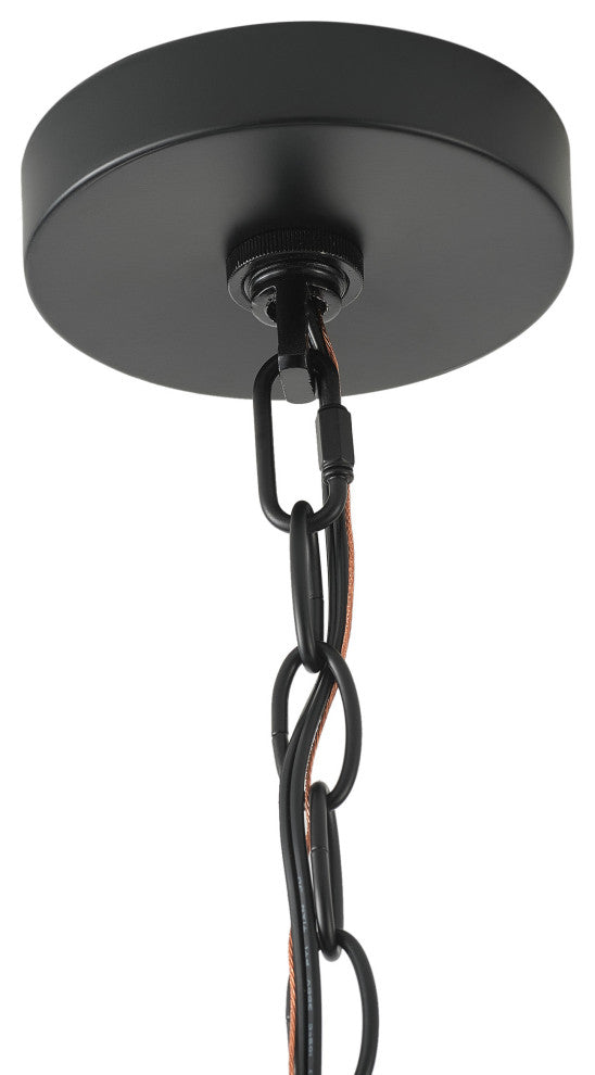 Matte Black 6-Light Natural Handwoven Rattan Pendant Light