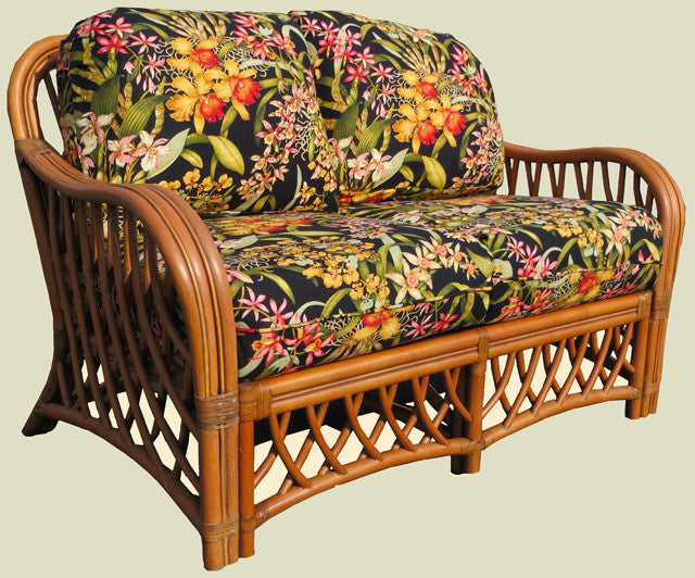 Montego Bay Love Seat in Cinnamon, Coral Fabric