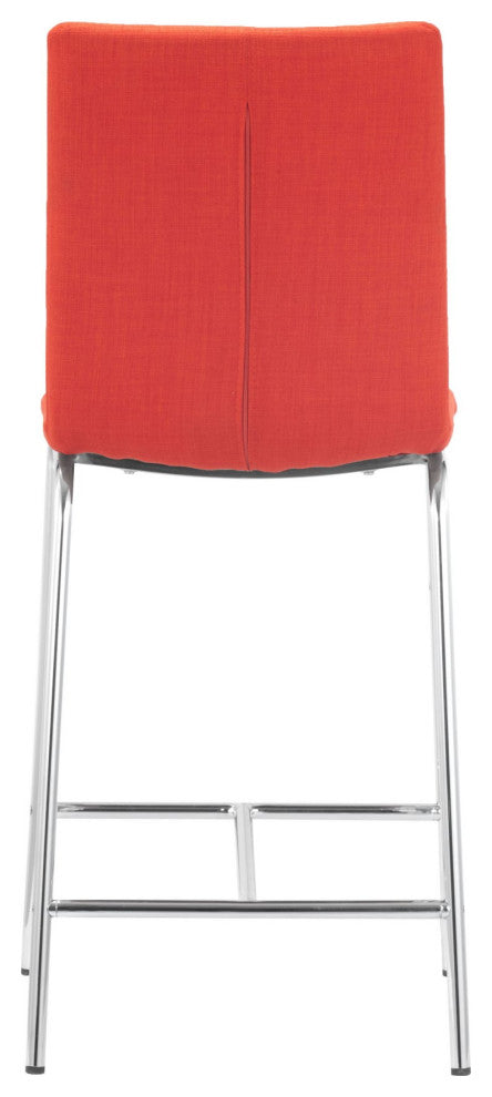 Counter Stool Chair, Set of 2, Steel Metal, Fabric, Orange, Chrome, Cafe Bistro