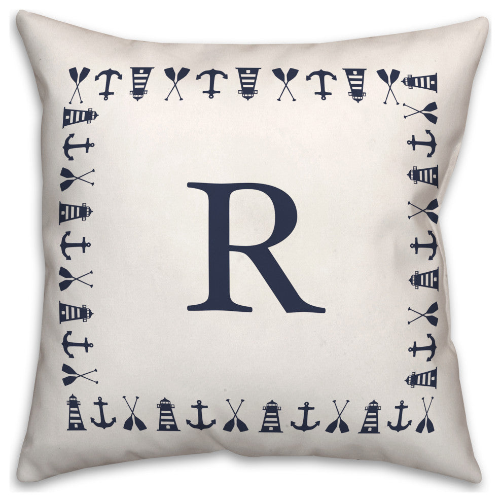 Nautical Monogram - R 18x18 Indoor / Outdoor Pillow