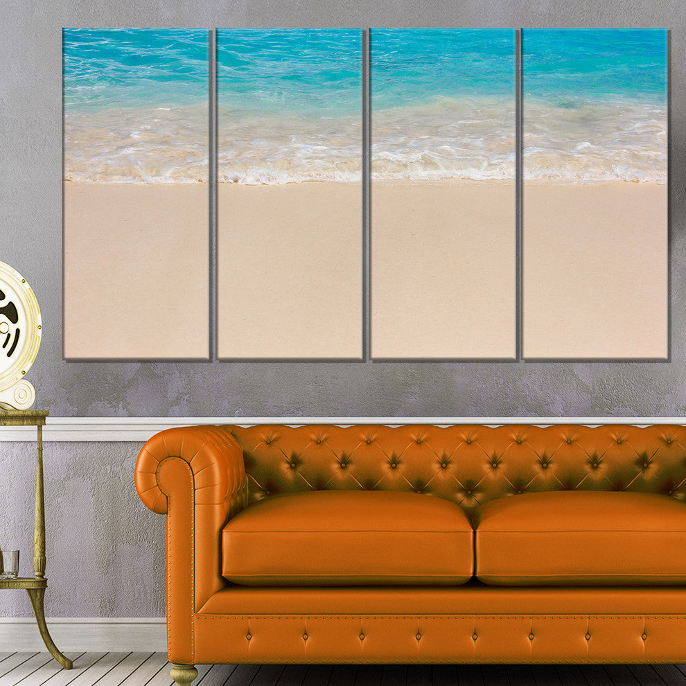 "Serene White and Blue Waters" Seashore Canvas Print, 4 Panels, 48"x28"