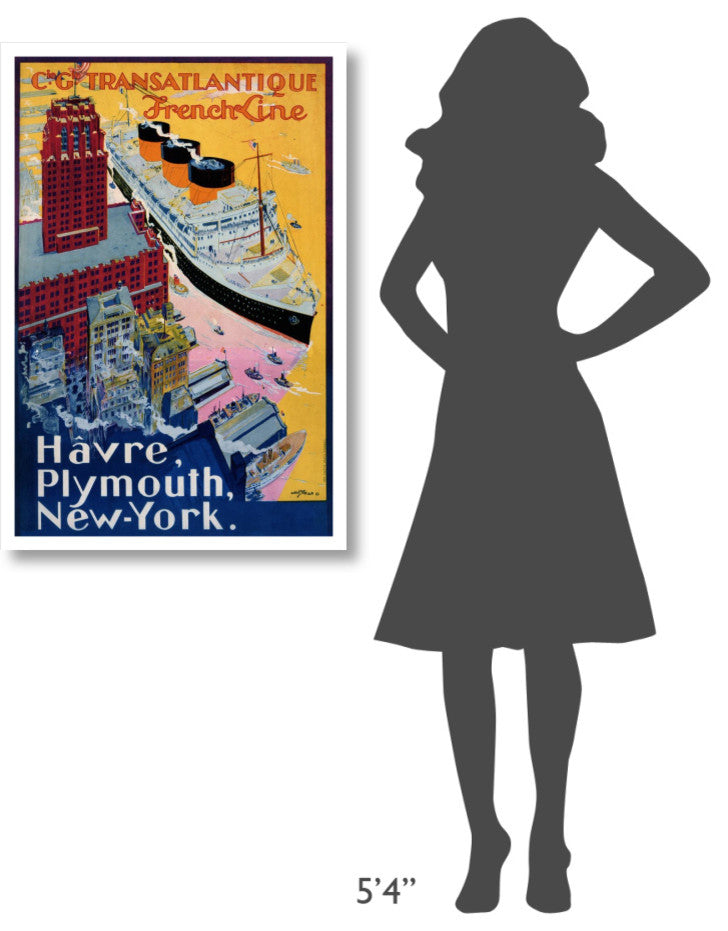 "Transatlantique-French Line / Paris-Havre-New York" Paper Art, 26"x38"