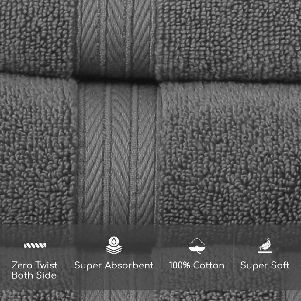 Elegance Essentials 550GSM 100% Cotton Wash Cloth, Set of 12, 13"x13", Dark Grey