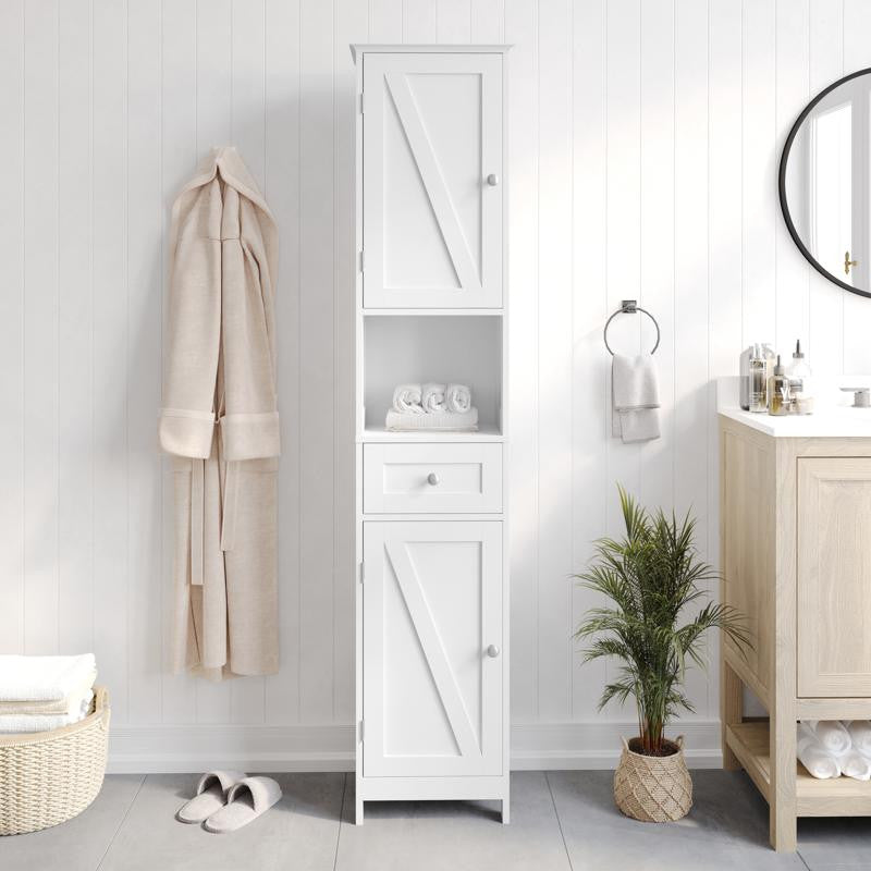 Dune Freestanding Bathroom Linen Tower Storage Cabinet, White