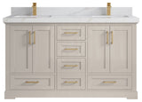 Boston 60" Double Bathroom Vanity in Fine Grain 2" Calacatta Sienna