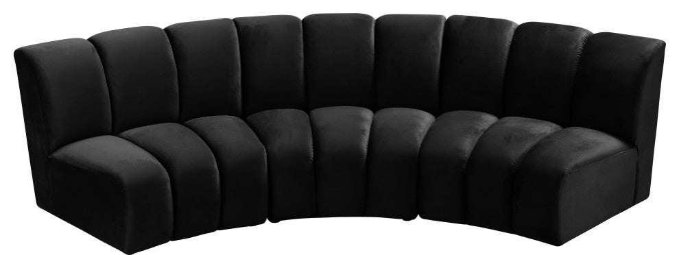 Infinity Channel Tufted Velvet Modular Chair, Black, 3 Piece