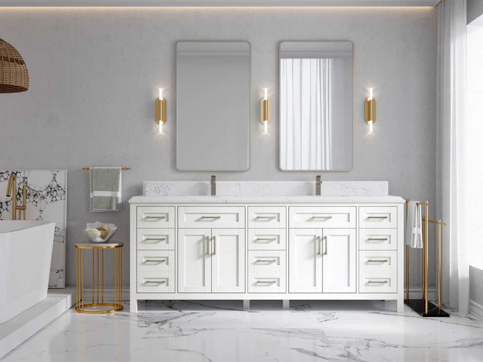 Cambridge 84 Double Sink Bath Vanity in White 1.5" Empira Quartz