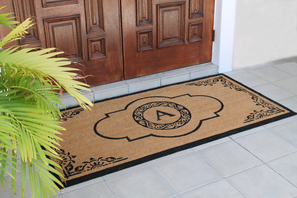 Hand Crafted Abrilina 36"x72" Coir Double Doormat Monogrammed, A