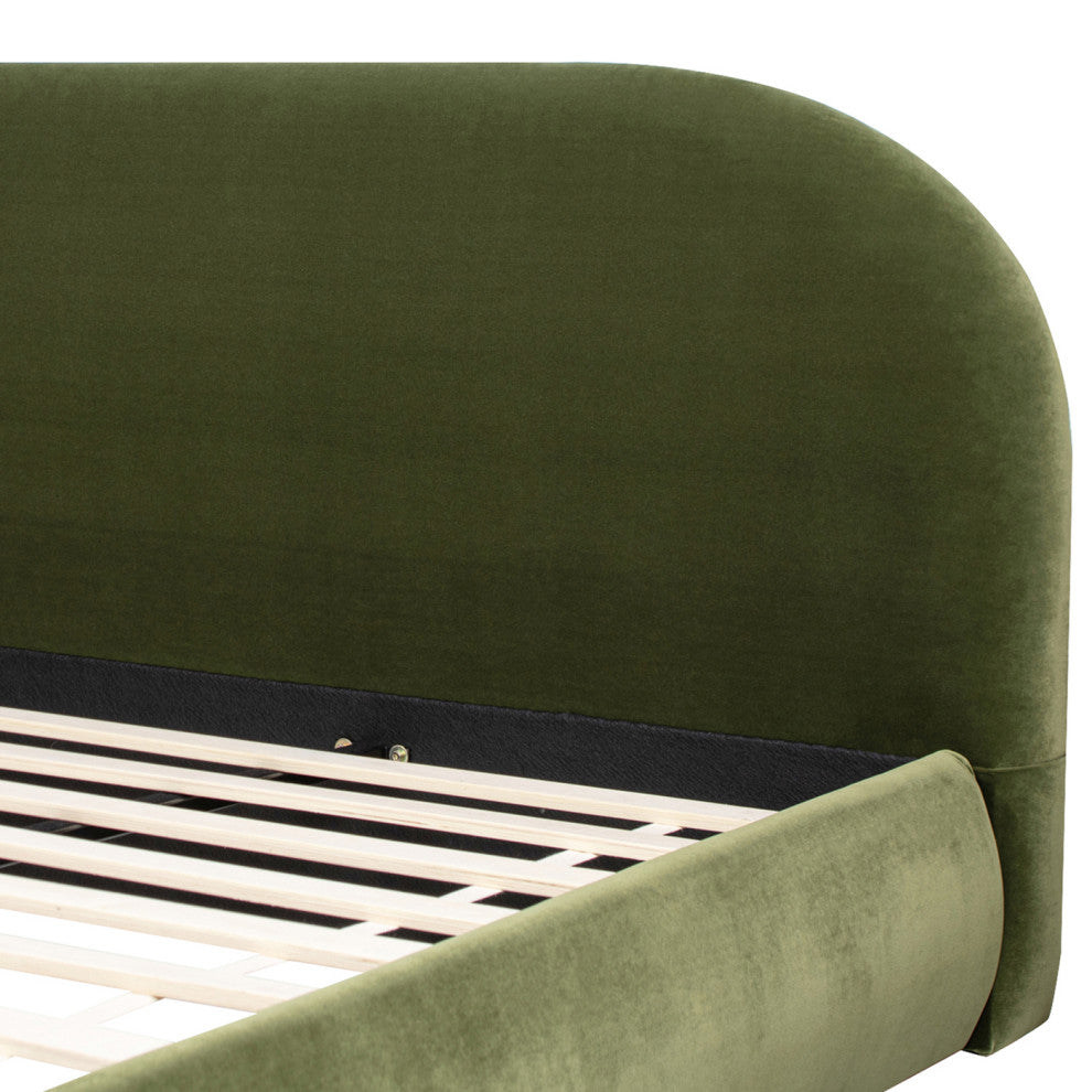 Archie Mid-Century Modern Arched Headboard Platform Bed, Olive Green, King