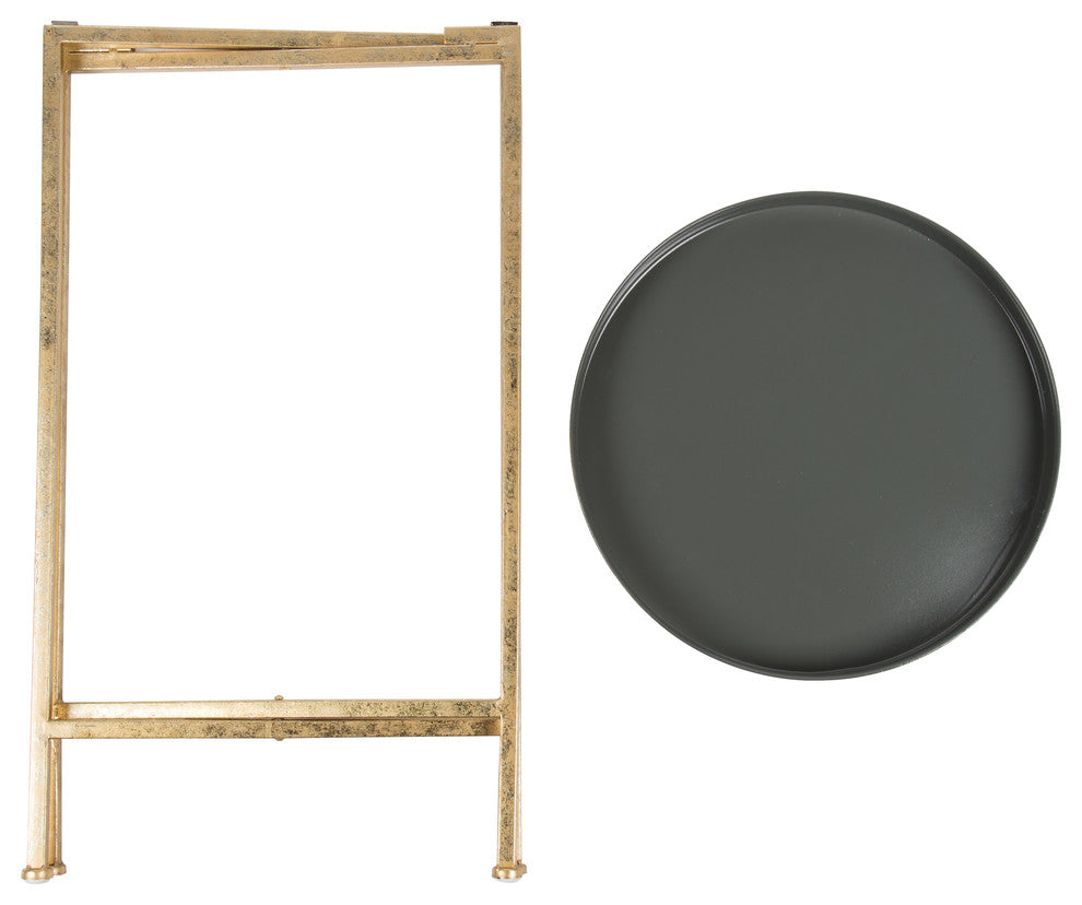 Kate and Laurel Celia Round Metal Foldable Tray Accent Table, Gold and Gray