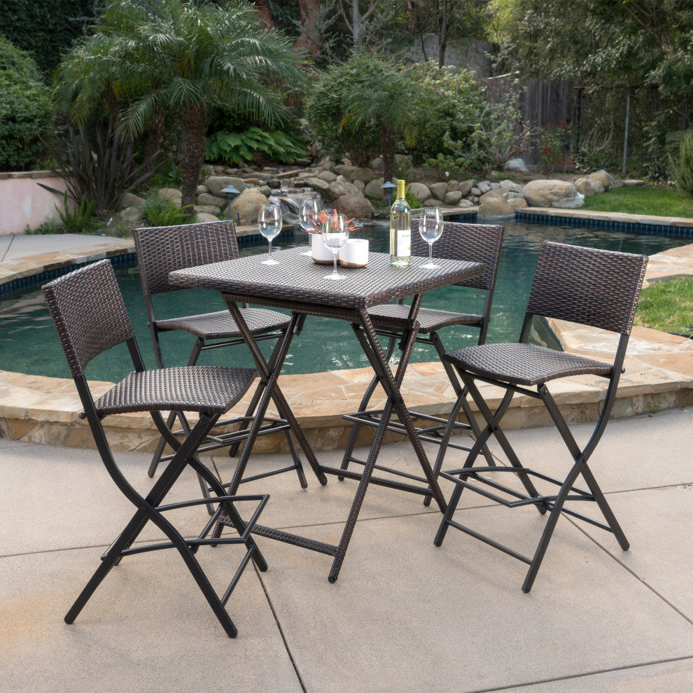 GDF Studio 5-Piece Marinelli Outdoor Multibrown Wicker Bar Set