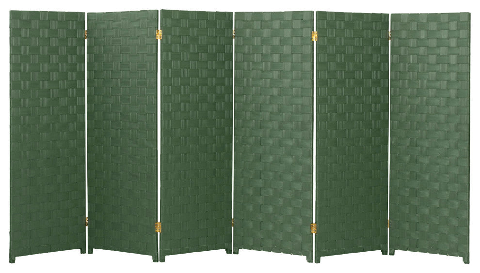 4 ft. Short Woven Fiber Outdoor All Weather Room Divider 6 Panel Green