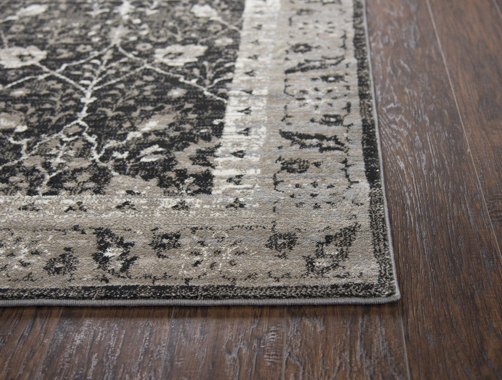 Rizzy Home Panache PN6966 Black Motif Distress Area Rug, Rectangular 3'3" X 5'3"