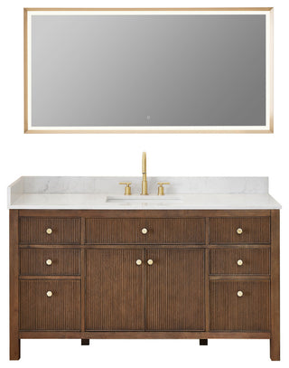 Cerrito Bathroom Vanity, Brown Brushed Oak, 60" Single, With Mirror