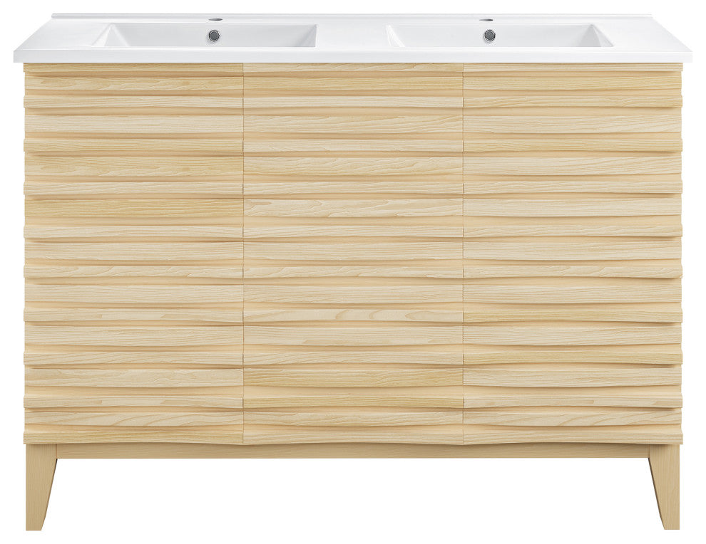 Cascade 48" Natural Oak, Double Basin Bathroom Vanity With White Sink Top