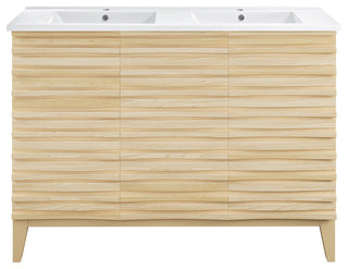 Cascade 48" Natural Oak, Double Basin Bathroom Vanity With White Sink Top