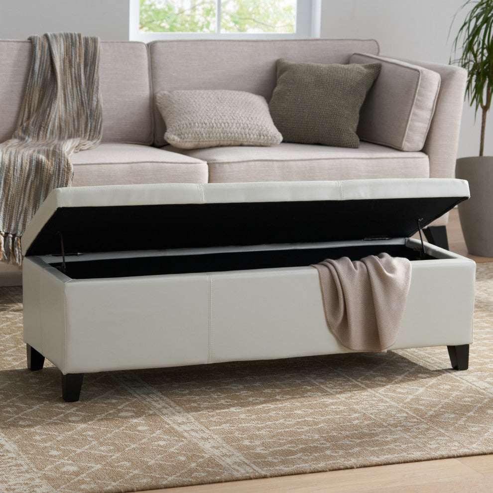 GDF Studio Skyler Beige Fabric Storage Ottoman Bench, Ivory